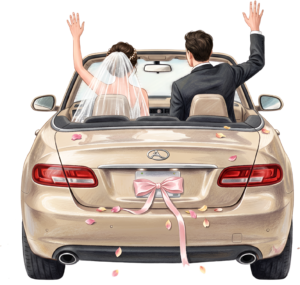 Cheerful watercolor wedding couple PNG, cream classic car clipart for delightful ceremony announcements. 17 - Cheerful watercolor wedding couple PNG, cream classic car clipart for delightful ceremony announcements. Free PNG Download