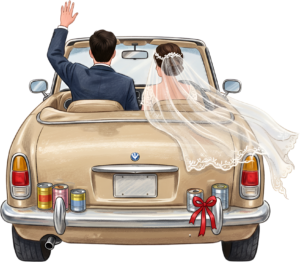 Cheerful watercolor wedding couple PNG, cream classic car clipart for delightful ceremony announcements. 15 - Cheerful watercolor wedding couple PNG, cream classic car clipart for delightful ceremony announcements. Free PNG Download
