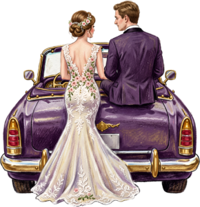 Cheerful watercolor wedding couple PNG, cream classic car clipart for delightful ceremony announcements. 14 - Cheerful watercolor wedding couple PNG, cream classic car clipart for delightful ceremony announcements. Free PNG Download