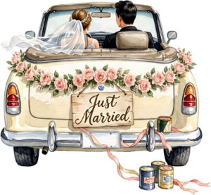 Cheerful watercolor wedding couple PNG, cream classic car clipart for delightful ceremony announcements. 11 - Cheerful watercolor wedding couple PNG, cream classic car clipart for delightful ceremony announcements. Free PNG Download