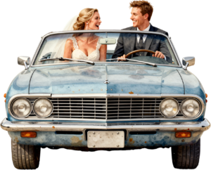 Cheerful watercolor wedding couple PNG, cream classic car clipart for delightful ceremony announcements. 2 - Cheerful watercolor wedding couple PNG, cream classic car clipart for delightful ceremony announcements. Free PNG Download