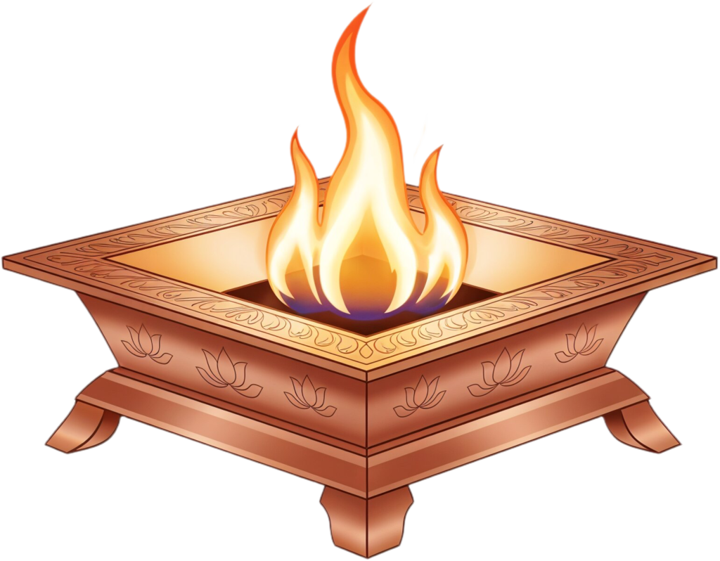 - Minimalist copper Havan Kund with clean lines, a simple fire illustration PNG Free PNG Download