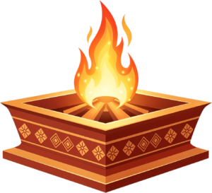 Traditional square havan kund, a warm wooden fire pit illustration PNG image
