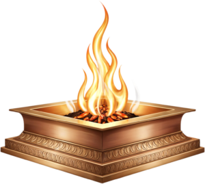 Elegant golden havan kund with glowing embers, an exquisite PNG illustration