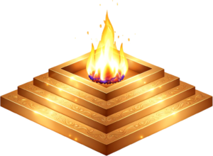 Golden tiered havan kund, a shimmering spiritual fire illustration PNG
