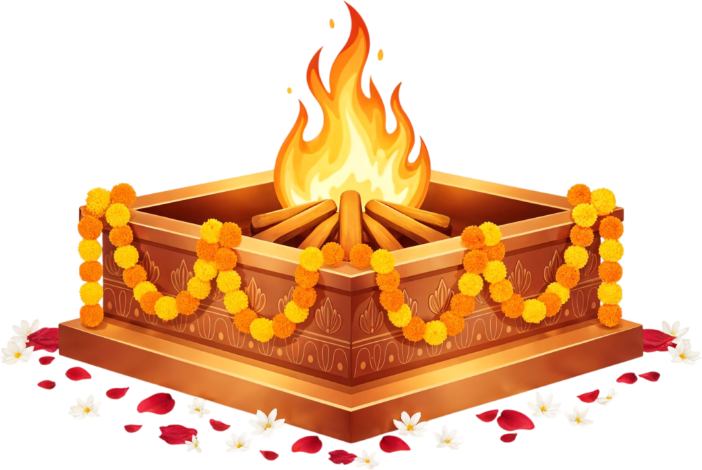 Square havan kund with marigold garlands, a traditional wedding illustration PNG 1 - Square havan kund with marigold garlands, a traditional wedding illustration PNG Free PNG Download