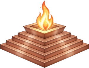 Stacked copper havan kund, a serene pyramid fire altar illustration PNG