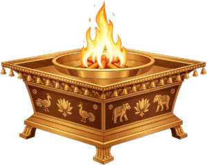Exquisite golden havan kund, a detailed ceremonial fire illustration PNG
