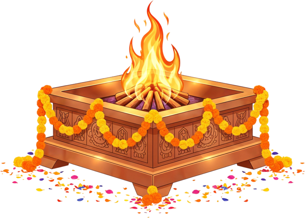 Ceremonial Havan Kund with floral decor, a celebratory PNG illustration design 1 - Ceremonial Havan Kund with floral decor, a celebratory PNG illustration design Free PNG Download