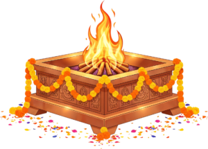 Ceremonial Havan Kund with floral decor, a celebratory PNG illustration design