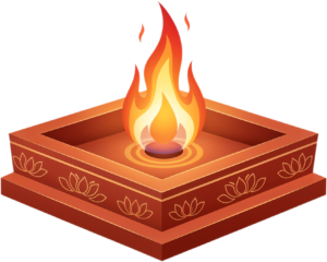 Traditional copper havan kund, a lotus patterned Puja illustration PNG