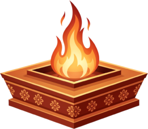 Decorative havan kund with floral motifs, a charming PNG illustration design