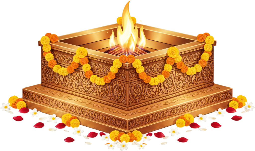 - Golden havan kund adorned with garlands, an elegant PNG illustration Free PNG Download