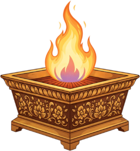 Classic havan kund with lotus and peacock designs, a beautiful PNG illustration
