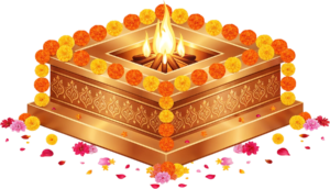 Serene tiered copper havan kund, a spiritual Puja illustration PNG graphic