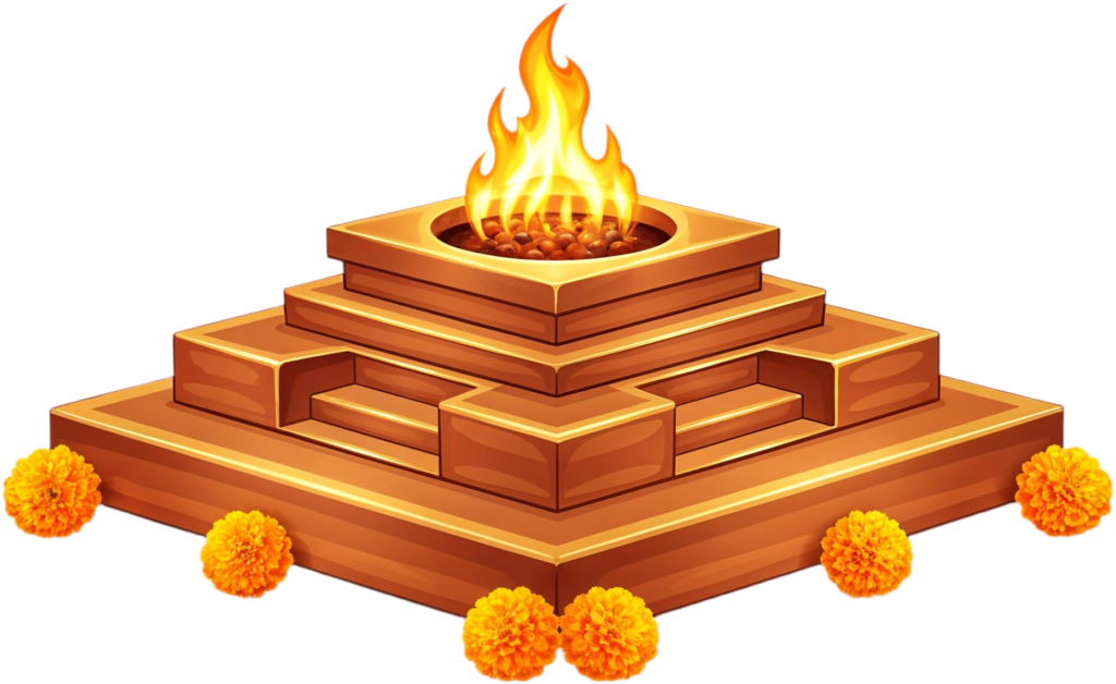 Decorated havan kund with marigold garlands, a vibrant festive PNG illustration 1 - Decorated havan kund with marigold garlands, a vibrant festive PNG illustration Free PNG Download