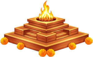 Decorated havan kund with marigold garlands, a vibrant festive PNG illustration