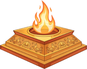 Intricately carved golden havan kund, a stunning spiritual illustration PNG