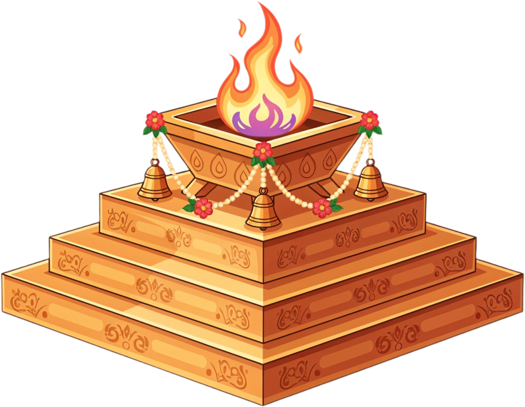 - Royal golden havan kund with marigold decor, a grand PNG illustration for rituals Free PNG Download