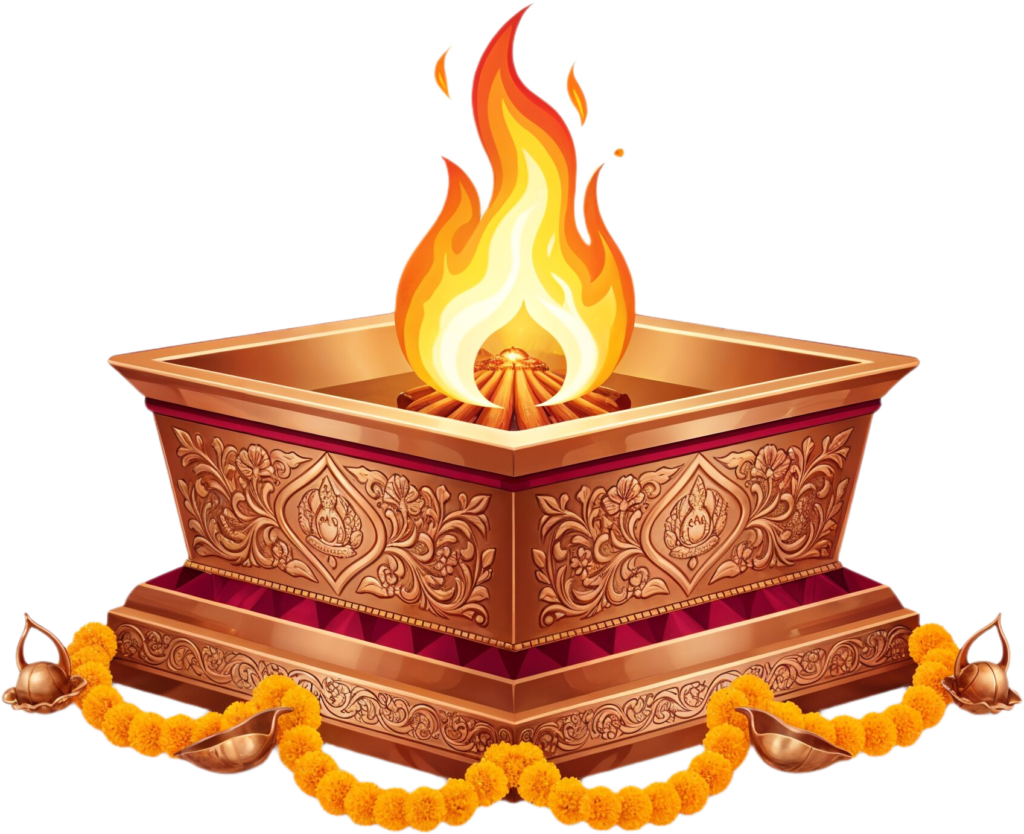 - Modern havan kund with floral accents, a chic Puja illustration PNG Free PNG Download