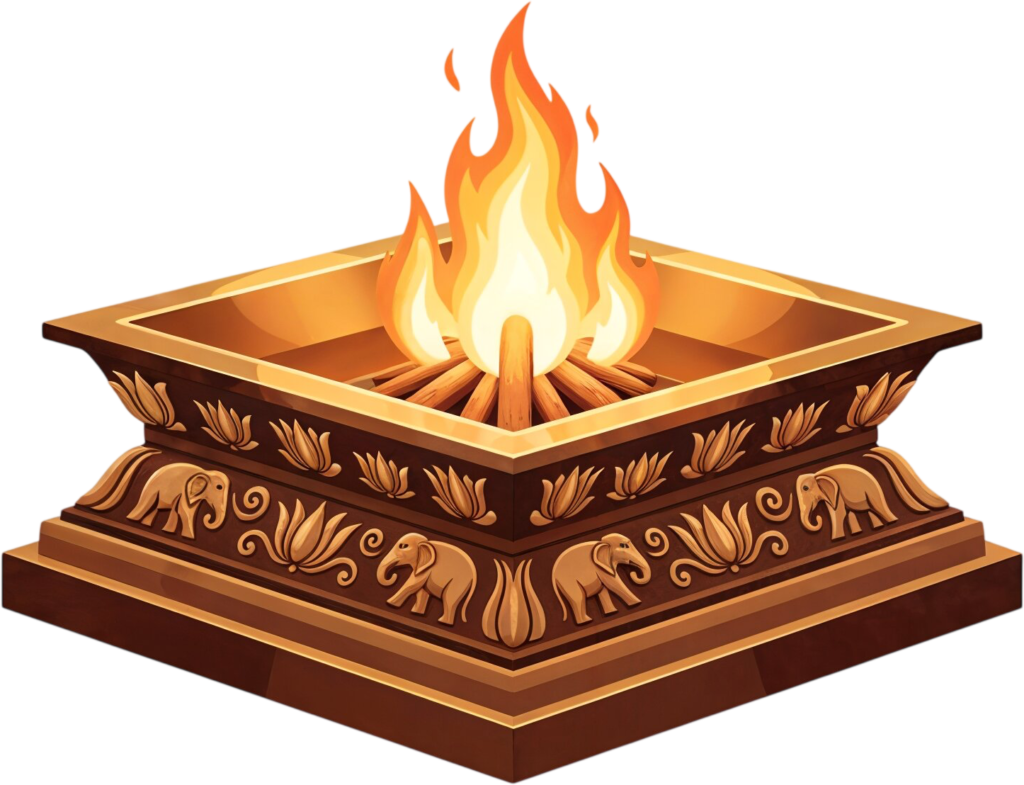 Exquisite Havan Kund with marigold garlands, a traditional PNG illustration 1 - Exquisite Havan Kund with marigold garlands, a traditional PNG illustration Free PNG Download