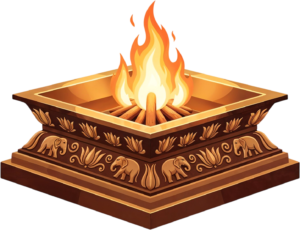 Exquisite Havan Kund with marigold garlands, a traditional PNG illustration