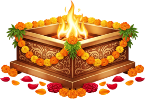 Decorated havan kund with offerings, a ceremonial Puja illustration PNG