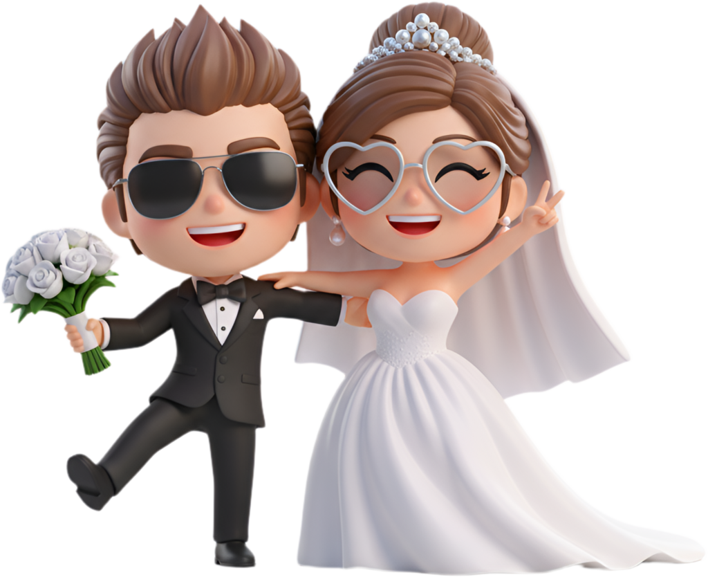 Stylish Chibi Wedding Couple with Sunglasses, a dynamic PNG illustration 1 - Stylish Chibi Wedding Couple with Sunglasses, a dynamic PNG illustration Free PNG Download
