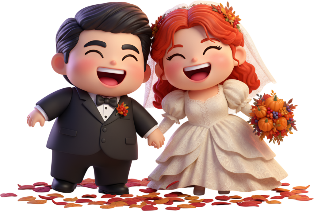 Autumn Nuptials: Laughing Chibi Couple Embracing the Fall Season in PNG illustration 1 - Autumn Nuptials: Laughing Chibi Couple Embracing the Fall Season in PNG illustration Free PNG Download