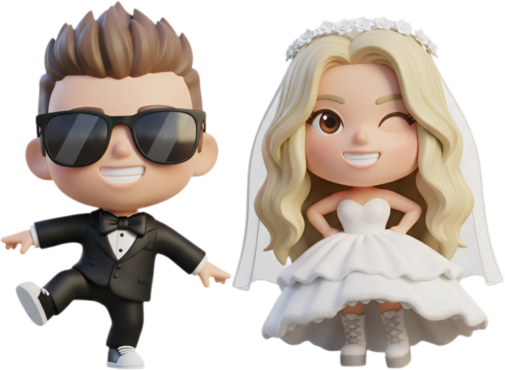 Playful Chibi Newlyweds with Winking Bride and Cool Groom in a fun PNG illustration 1 - Playful Chibi Newlyweds with Winking Bride and Cool Groom in a fun PNG illustration Free PNG Download