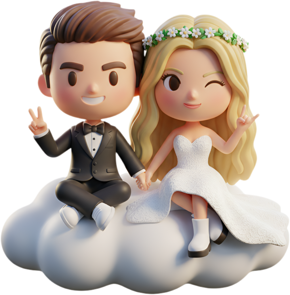 Whimsical Chibi Wedding Couple on a Cloud, a fantasy-inspired PNG illustration 1 - Whimsical Chibi Wedding Couple on a Cloud, a fantasy-inspired PNG illustration Free PNG Download