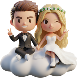 Whimsical Chibi Wedding Couple on a Cloud, a fantasy-inspired PNG illustration