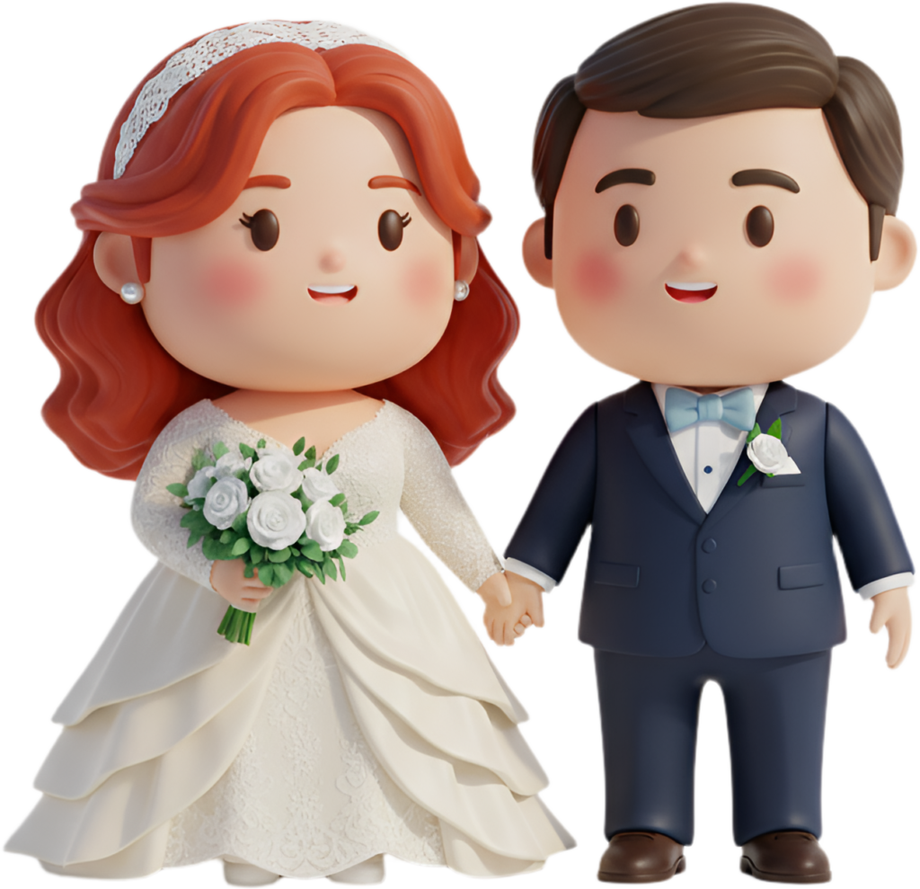 Classic Chibi Wedding Couple with White Roses, a timeless and lovely PNG illustration 1 - Classic Chibi Wedding Couple with White Roses, a timeless and lovely PNG illustration Free PNG Download