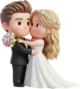 Romantic Chibi Hug: A Loving Wedding Pair in a sweet PNG illustration
