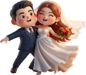 Dynamic Chibi Wedding Dance, an energetic and vibrant PNG illustration