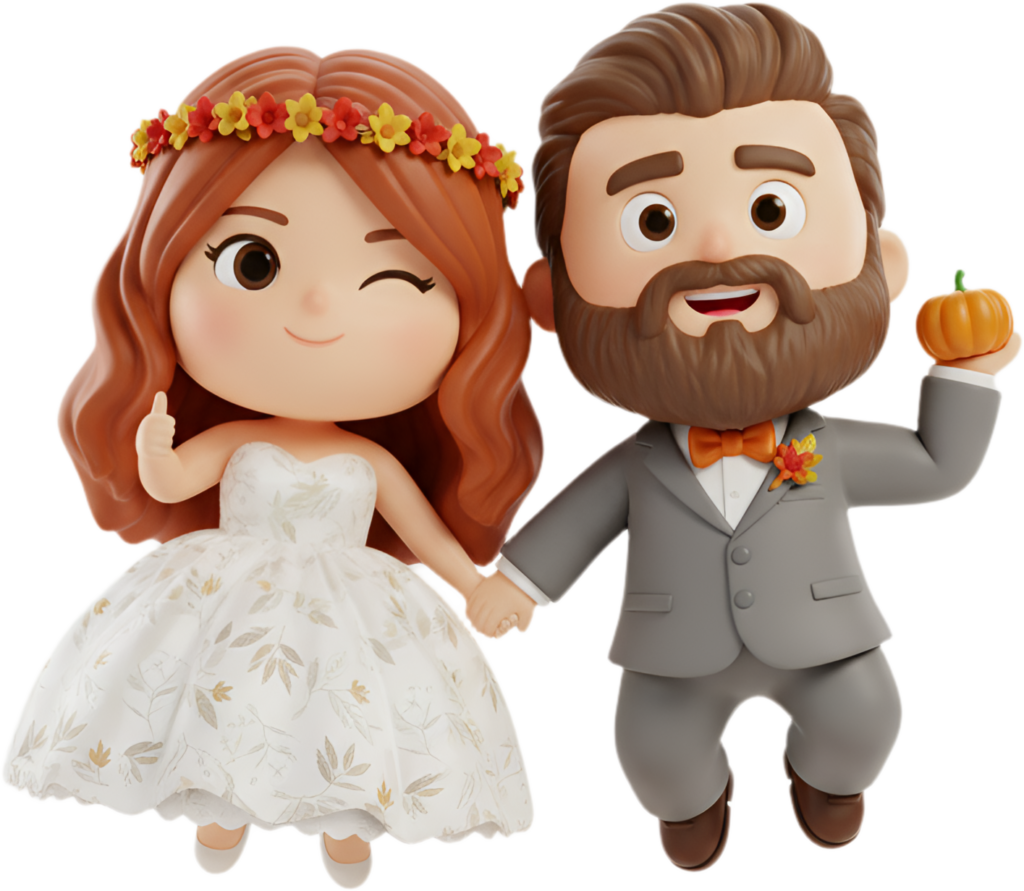 Charming Autumn Chibi Wedding with Pumpkin Accent, a delightful PNG illustration 1 - Charming Autumn Chibi Wedding with Pumpkin Accent, a delightful PNG illustration Free PNG Download