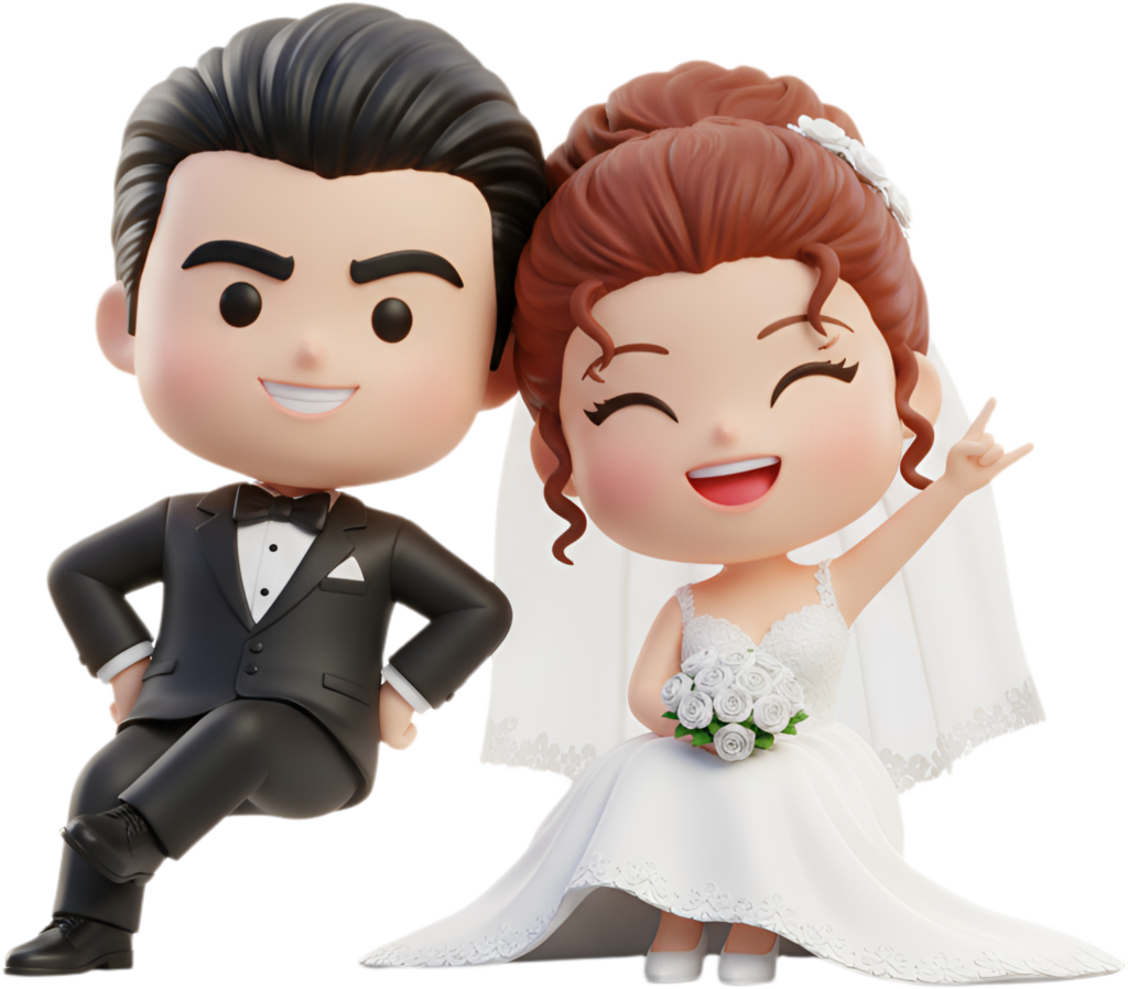Cool Chibi Wedding Couple with Rock-On Gesture, a confident PNG illustration 1 - Cool Chibi Wedding Couple with Rock-On Gesture, a confident PNG illustration Free PNG Download