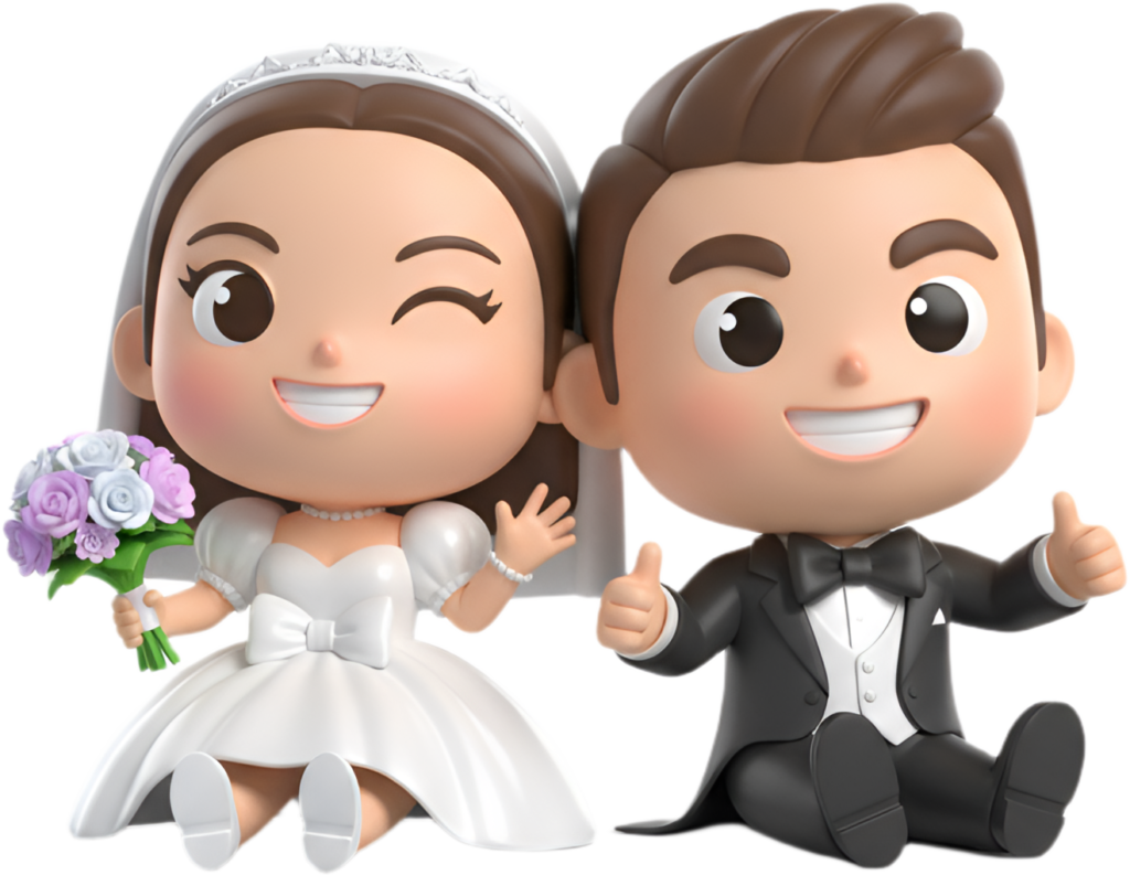 Cheerful Chibi Wedding Duo Sitting with Thumbs Up, a friendly PNG illustration 1 - Cheerful Chibi Wedding Duo Sitting with Thumbs Up, a friendly PNG illustration Free PNG Download