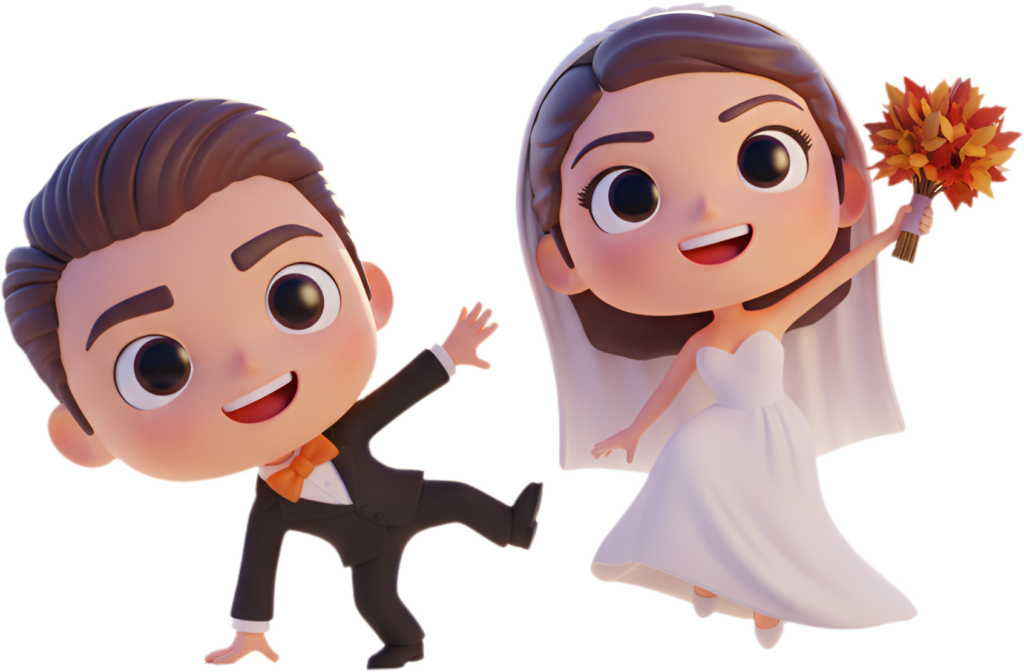 - Energetic Chibi Wedding Dance with Autumn Bouquet, a lively PNG illustration Free PNG Download