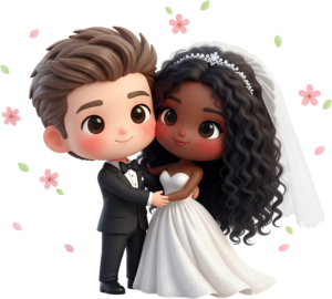 Sweet Chibi Multi-Ethnic Wedding Hug, a tender and inclusive PNG illustration
