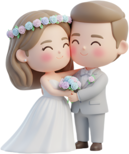Intimate Chibi Wedding Embrace with Pastel Flowers, a gentle PNG illustration