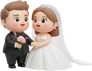 Elegant Chibi Couple Exchanging Vows, a beautiful and romantic PNG illustration
