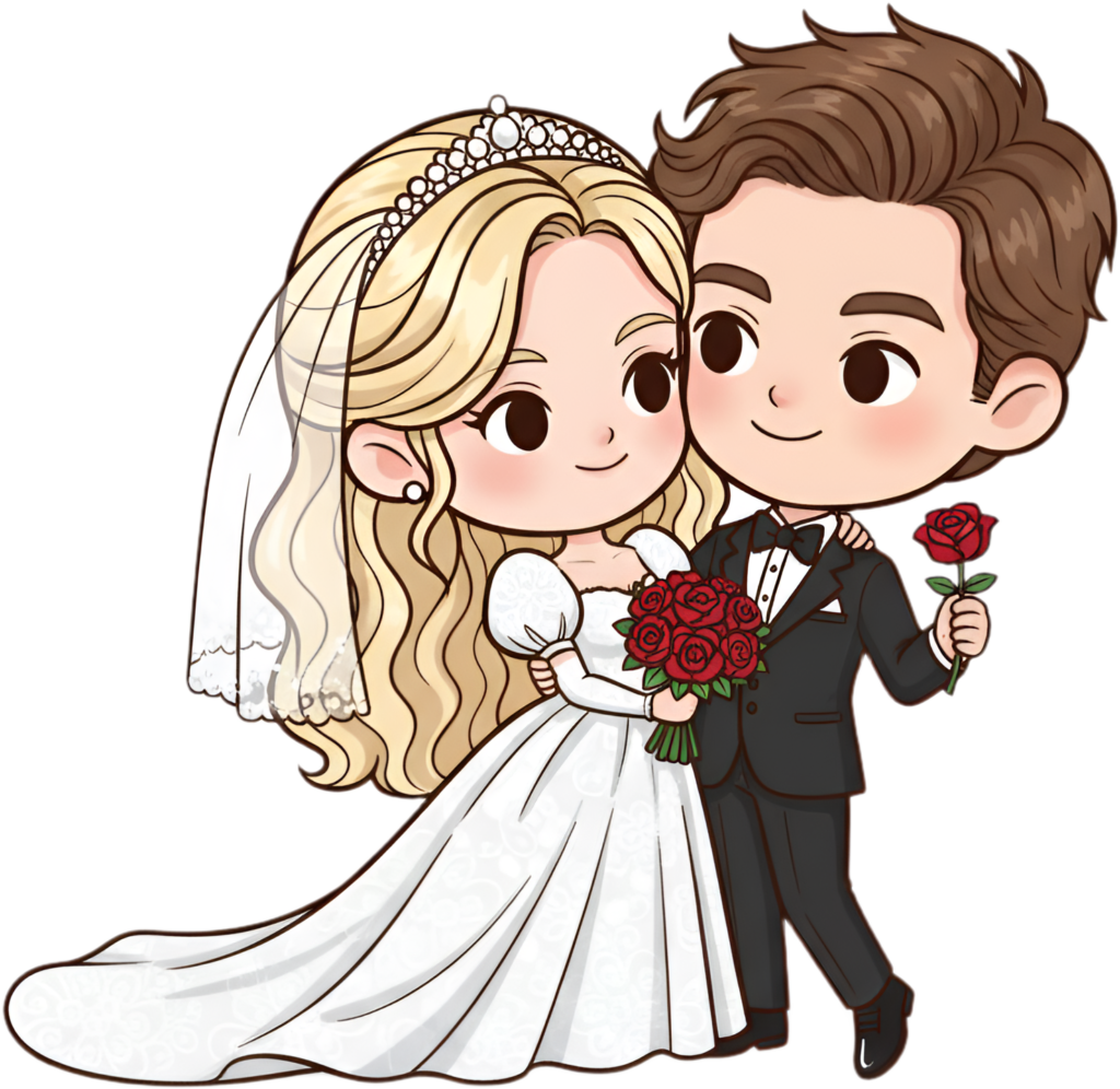 Regal cartoon wedding couple illustration, tiara bride and black suit groom PNG 1 - Regal cartoon wedding couple illustration, tiara bride and black suit groom PNG Free PNG Download