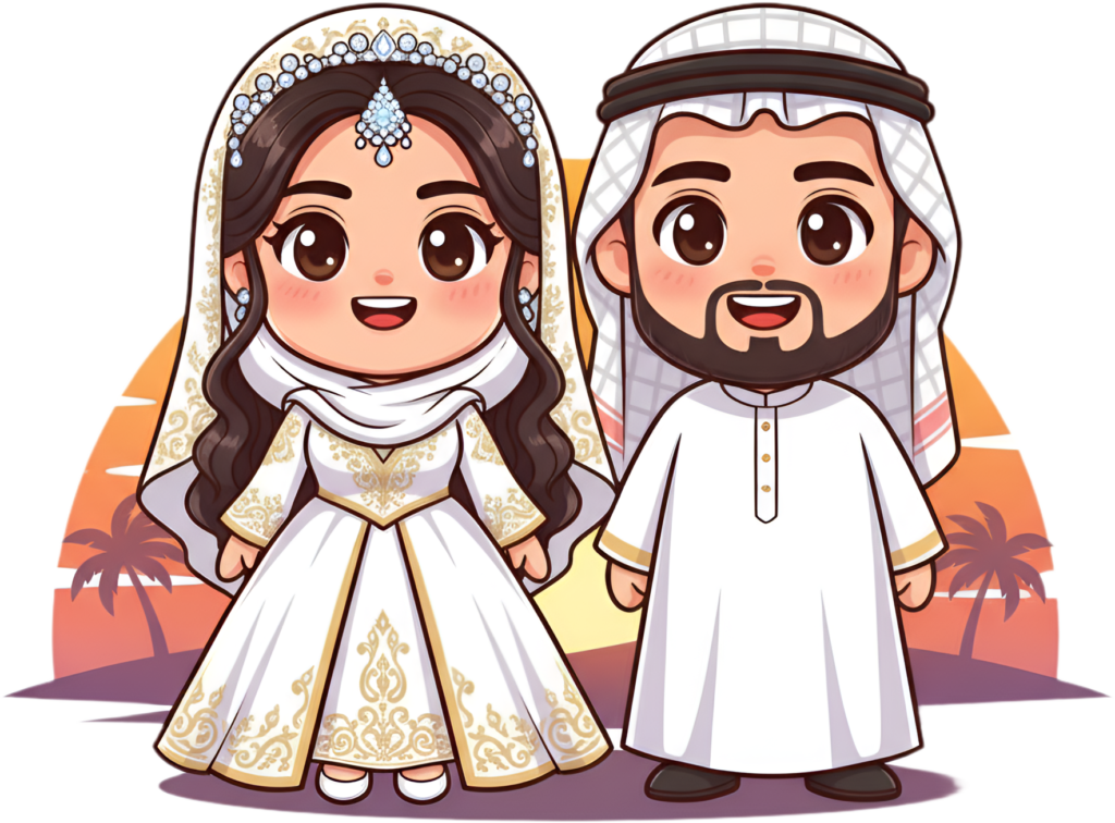 Culturally rich Arabic wedding cartoon illustration, traditional attire PNG 1 - Culturally rich Arabic wedding cartoon illustration, traditional attire PNG Free PNG Download