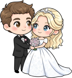 Confident Chibi Wedding Duo in Elegant Attire, a charming PNG illustration 43 - Confident Chibi Wedding Duo in Elegant Attire, a charming PNG illustration Free PNG Download