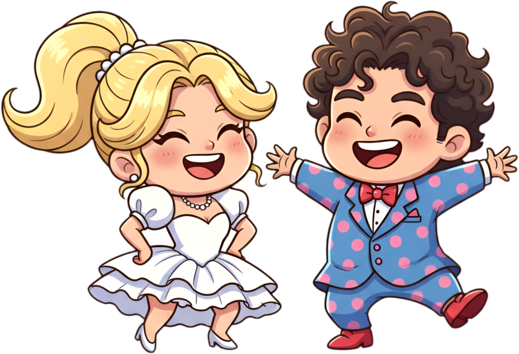 Quirky joyful wedding cartoon illustration, polka dot suit groom PNG 1 - Quirky joyful wedding cartoon illustration, polka dot suit groom PNG Free PNG Download
