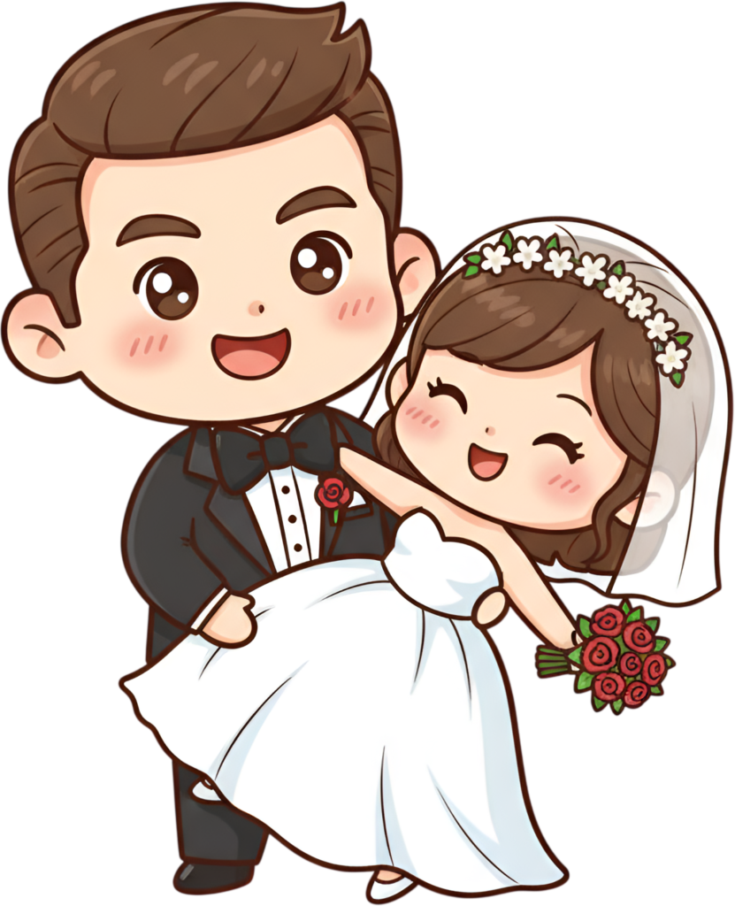 Whimsical groom carrying bride cartoon illustration, happy red bouquet PNG 1 - Whimsical groom carrying bride cartoon illustration, happy red bouquet PNG Free PNG Download