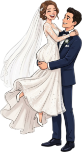 Romantic Western Wedding Couple with Groom Lifting Bride Illustration in Transparent PNG
