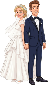 Beautiful Western Wedding Couple Posing Together Illustration in Transparent PNG
