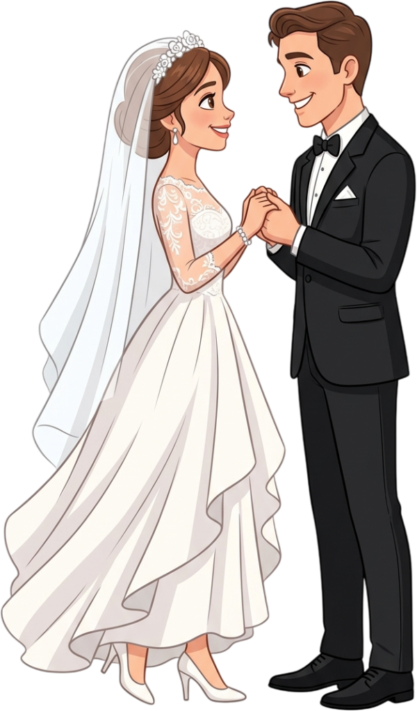 Stylish Western Wedding Couple in Minimalist Bridal Fashion and Groom Formal Attire Illustration PNG 1 - Stylish Western Wedding Couple in Minimalist Bridal Fashion and Groom Formal Attire Illustration PNG Free PNG Download